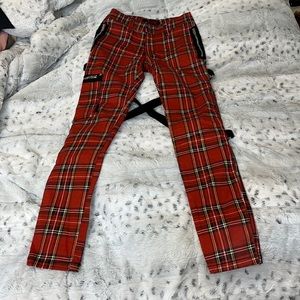 Plaid strapped unisex pants